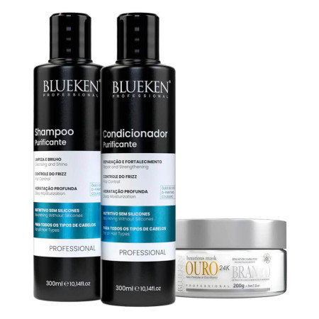 Blueken Kit Purificante Sh e Cond 2x300ml + Máscara Ouro - 200g