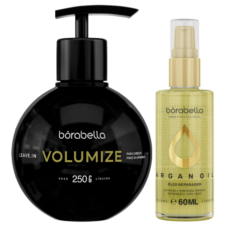 Borabella Leave-in Volumize 250g + Óleo de Argan Reparador 60ml