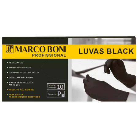Marco Boni Kit 10 Luvas Black Profissional Latex Preta P - 1542