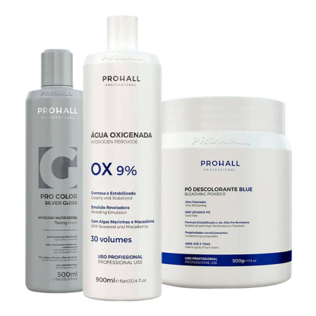 Prohall Kit Ox 30 900g + Pó Desco Azul + Silver Gloss - 2x500g